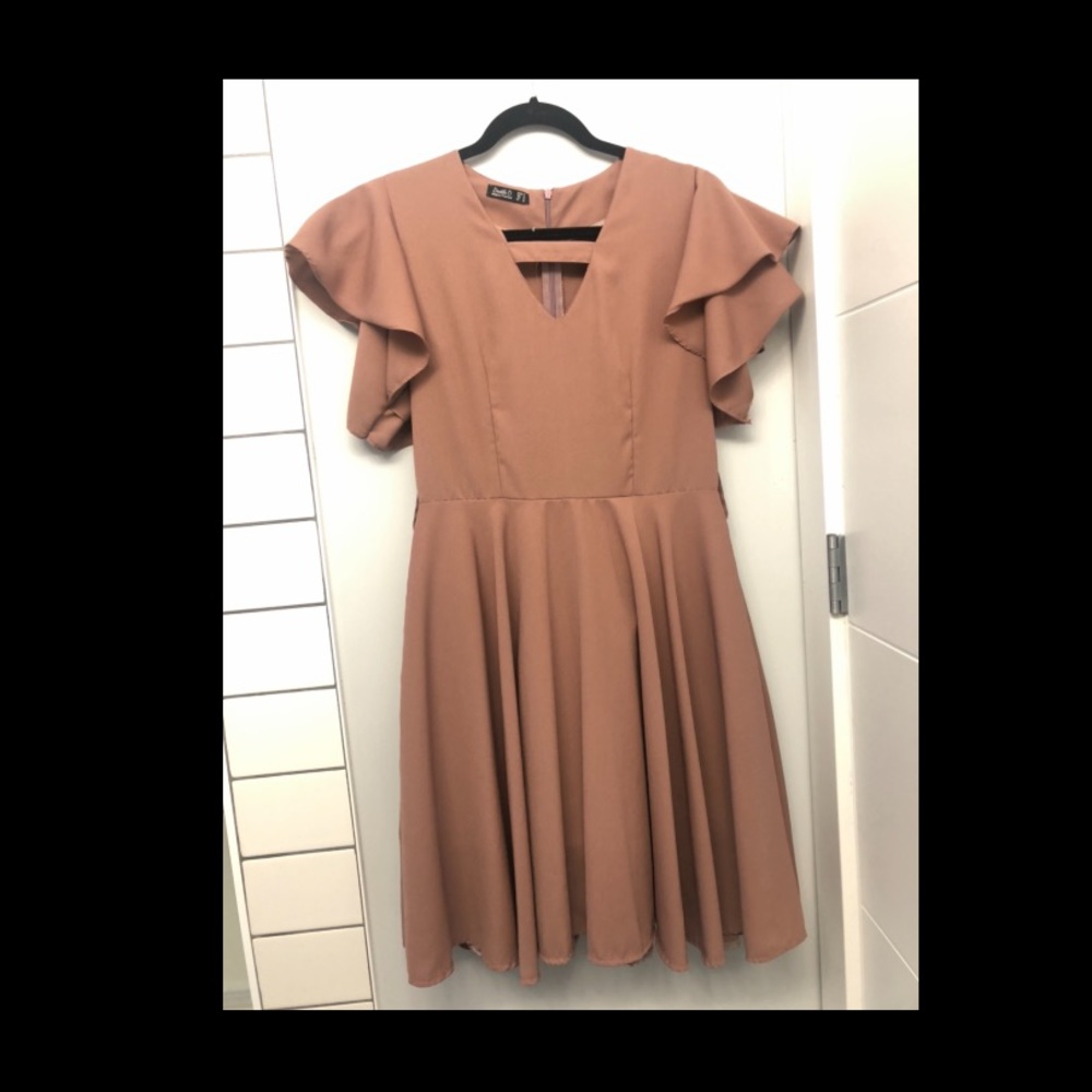 Chiffon Ruffle Sleeve Rose Pink A Line Dress